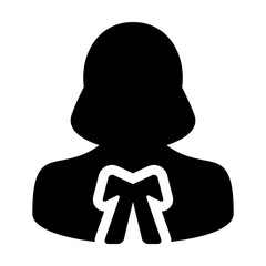 Attorney icon vector female user person profile avatar symbol for law and justice in flat color glyph pictogram illustration