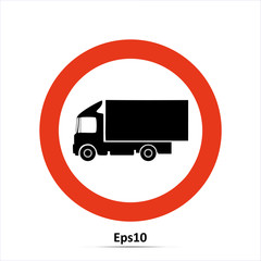Road sign. Truck icon. Vector Illustration. Red prohibition sign. Stop symbol