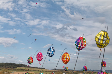 Flying kites.