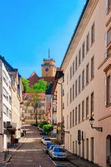 Fototapeta na wymiar Cityscape with Street and cars in Baden Baden in Germany