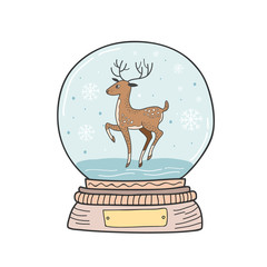 Christmas crystal ball with deer and snowflakes. Vector color  illustration