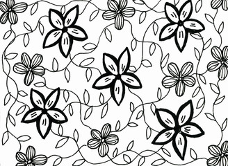 Background texture flowers and leaves graphic line drawing