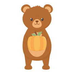 cute bear holding pumpkin autumn