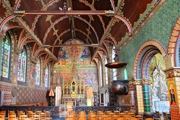 Interior of Basilica of the Holy Blood in Bruges, Flemish Region of Belgium.