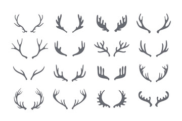 Antler big set of vector icons . Hand drawn silhouettes of hunting trophies illustration .