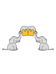 2 party elefanten freunde team paar crew anstoßen oktoberfest bier saufen trinken maß alkohol glas spaß feiern glücklich niedlich süß klein kind baby rüssel clipart cool sitzend dick tier comic