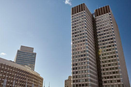 Skyline With View Of John F. Kennedy Federal Building Exterior In The Boston Government Center District Of Boston.