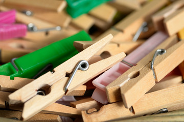clothes pegs made of wood and plastic colors