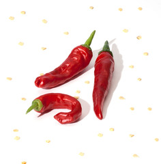 red chili peppers isolated on white background