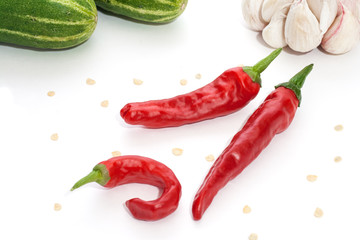 red chili peppers on white background