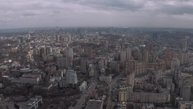 Cars traffic in Kiev, captal city of Urkaine, spring time Drone 4K flight