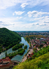 Landscape from Citadel in Besancon and River Doubs at Bourgogne