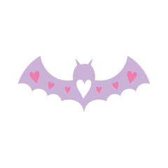purple bat open wings with hearts love