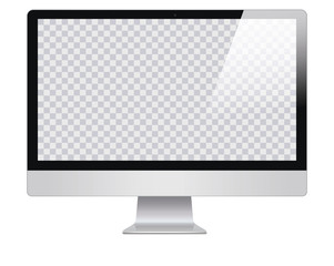 Monitor in imac style for computer with blank screen, isolated on white background. Monitor with transparent monitor, screen. Monitor with blank screen isolated . Computer screen - vector illustration - obrazy, fototapety, plakaty
