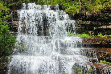 Beautiful close up of amazing waterfall Tupavica on Old mountain, near Dojkinci, with vivid green...