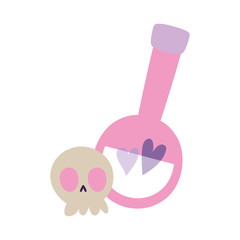 happy halloween celebration scary skull and potion bottle cartoon