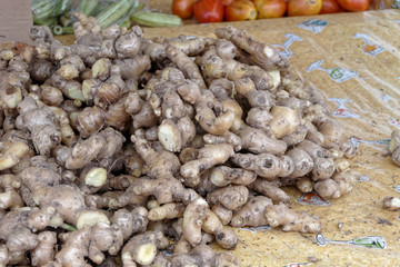 Gingembre au marché aux légumes de Cayenne en Guyane française