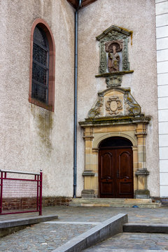 Church of St. Nicholas or Nikloskierch zu Housen, Hosingen or Husen in Canton of Clervaux, Luxembourg beautiful entrance