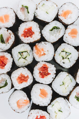 Vertical image of sushi maki rolls