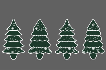 Christmas trees isolated on gray background. gingerbread design with pattern