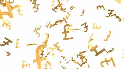 Shiny Golden Pound Signs Falling Down in Slow Motion 3D Animation - Abstract Background Texture