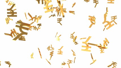 Shiny Golden Rupee Signs Falling Down in Slow Motion 3D Animation - Abstract Background Texture