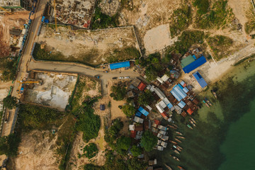 Boats on the river in Floating Village on the river in Cambodia, Pean Bang, Tonle Sap Lake