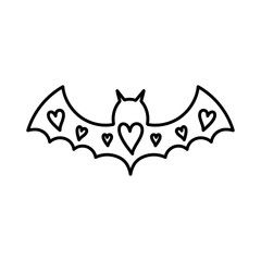 bat open wings with hearts love thick line
