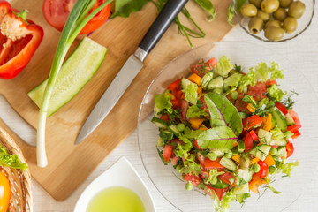 Fresh mixed vegetables salad. Cooking vegetables	