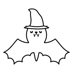 happy halloween celebration cute bat with hat scary line style