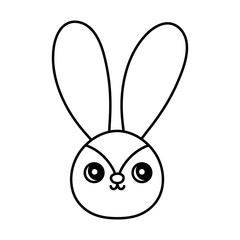 cute rabbit head character on white background thick line