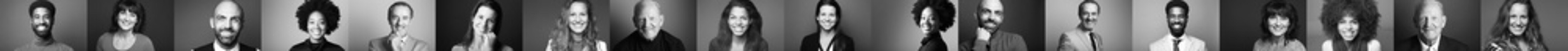 Group of 9 beautiful people in front of a background