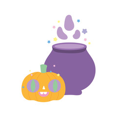happy halloween celebration pumpkin and spell cauldron