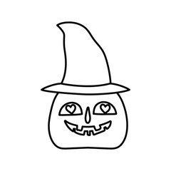 happy halloween celebration creepy pumpkin hearts eye with hat decoration line style