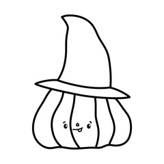 happy halloween celebration funny striped pumpkin with hat decoration line style