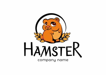 Cute cartoon hamster logo, funny animal. Vector illustration