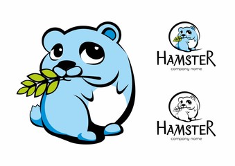Naklejka premium Cute cartoon hamster logo, funny animal. Vector illustration