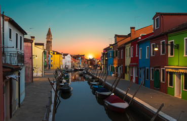 Obraz na płótnie Canvas beautiful sunset over a canal in Burano ,Venice