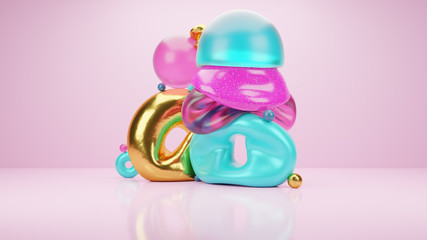 Colorful abstract 3d rendered background with blobby shapes