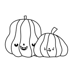 happy halloween celebration scary pumpkins decoration line style