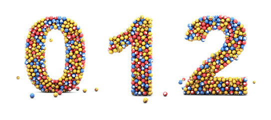 Emoji reactions numbers 0, 1, 2. Numbers emoticons set for social medias and social networks. 3D render.