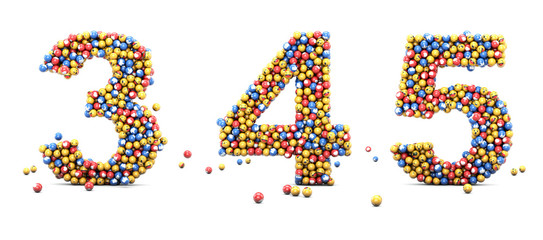  Emoji reactions numbers 3, 4, 5. Numbers emoticons set for social medias and social networks. 3D render.