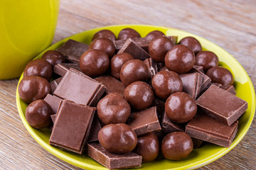 Chocolate pieces and balls.