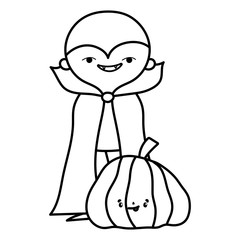 happy halloween celebration boy monster with cape costume and pumpkin line style