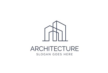 Simple modern building architecture logo design with line art skyscraper graphic