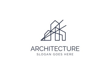 Simple modern building architecture logo design with line art skyscraper graphic