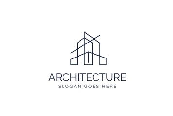 Simple modern building architecture logo design with line art skyscraper graphic