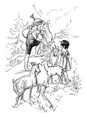 Heidi and Peter, vintage illustration