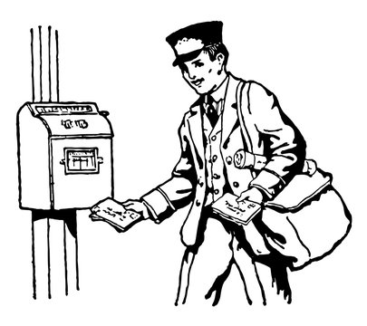 Postman Delivering Mail Vintage Illustration.