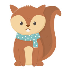 cute squirrel with scarf autumn on white background